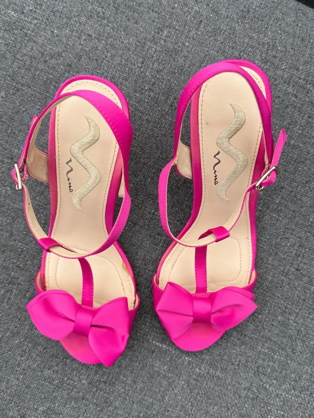 Nina Pink Bow T-Strap Heeled Sandals
